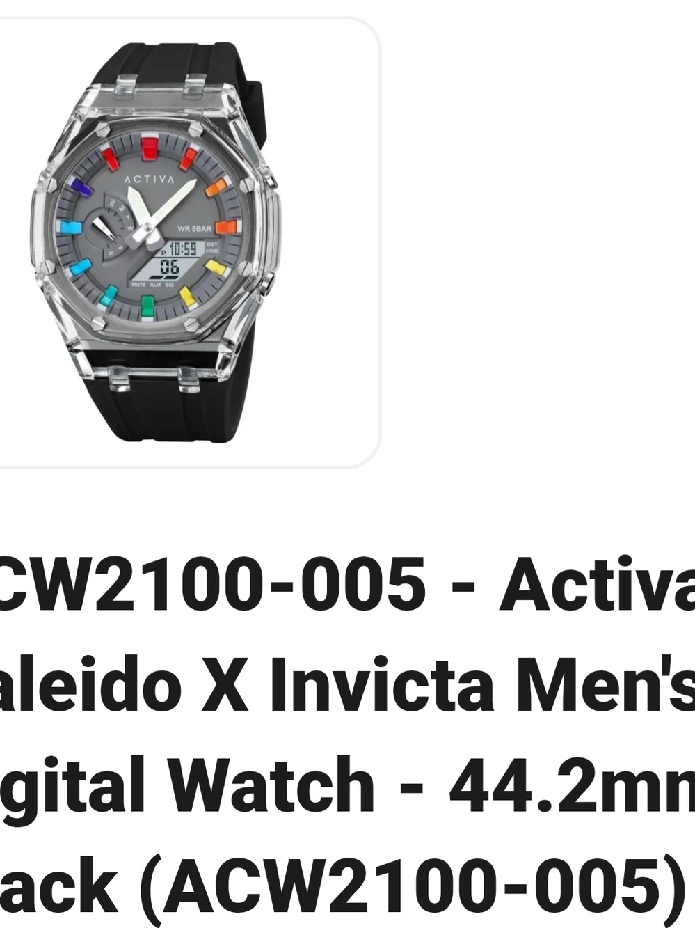 Ativa Black Watch with Clear Case and Rainbow Accent Markers
